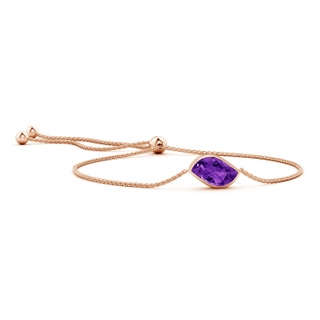 15x9mm AAAA Bezel-Set Leaf-Shaped Amethyst Bolo Bracelet in 10K Rose Gold