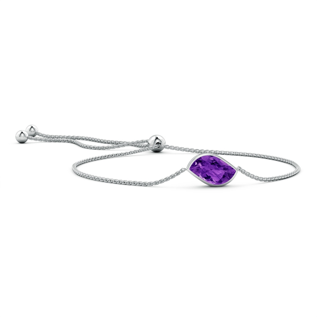 15x9mm AAAA Bezel-Set Leaf-Shaped Amethyst Bolo Bracelet in White Gold