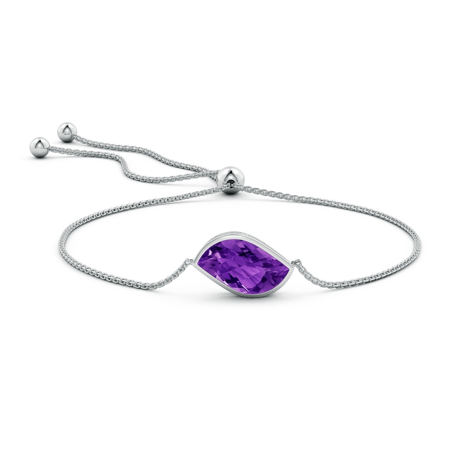 18x11mm AAAA Bezel-Set Leaf-Shaped Amethyst Bolo Bracelet in White Gold side-1