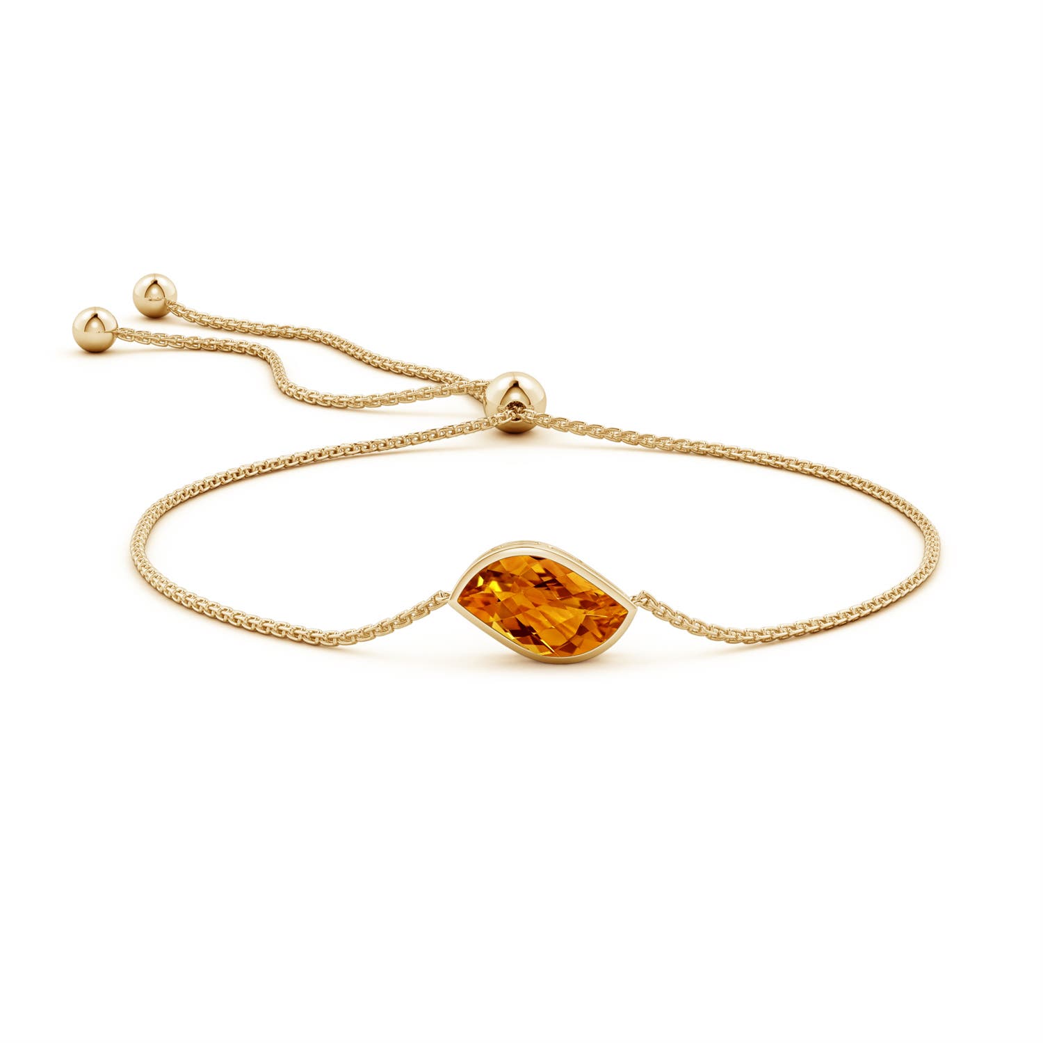 15x9mm AAAA Bezel-Set Leaf-Shaped Citrine Bolo Bracelet in Yellow Gold - side 1