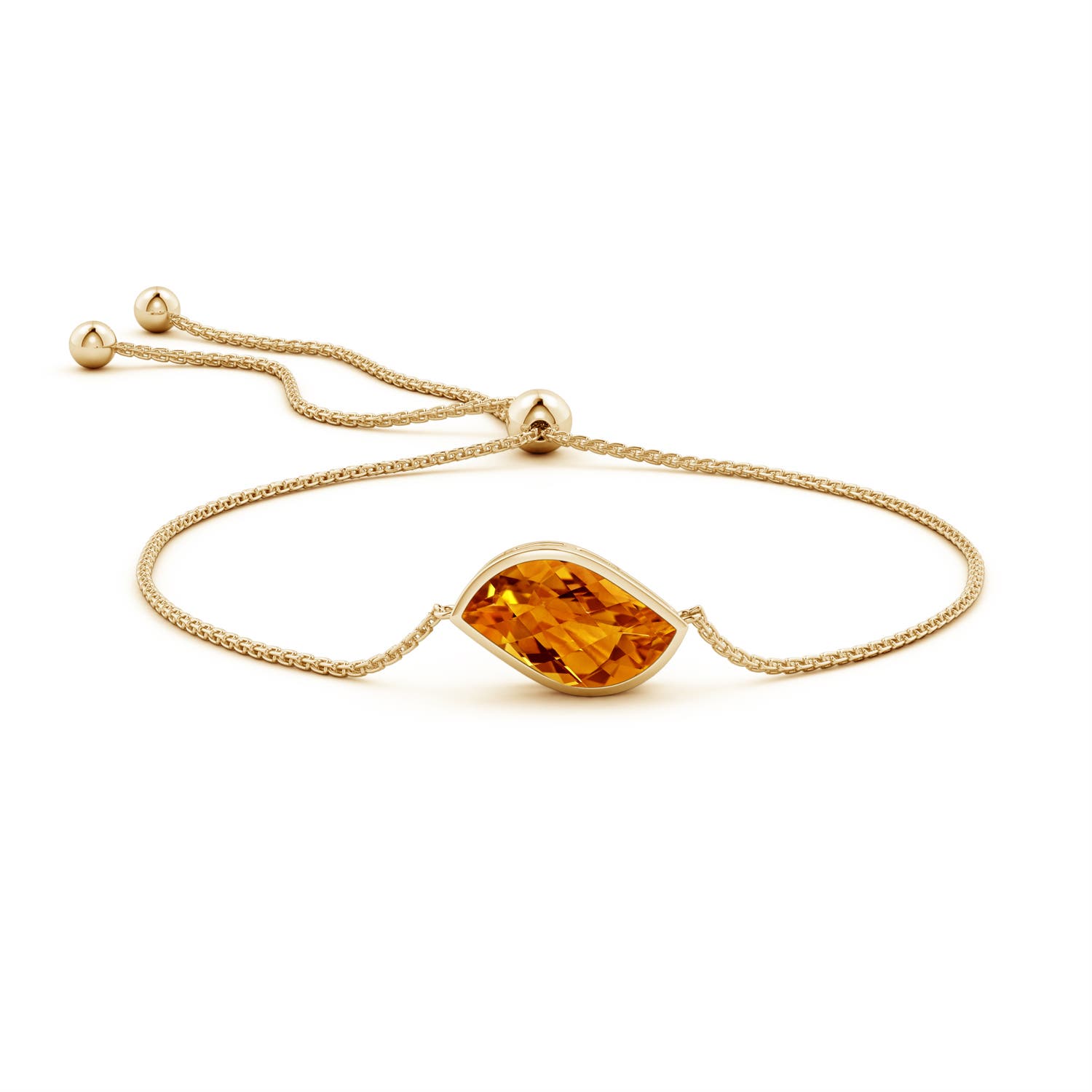 18x11mm AAAA Bezel-Set Leaf-Shaped Citrine Bolo Bracelet in Yellow Gold