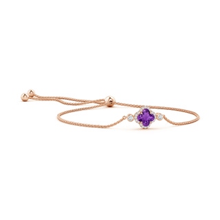 7mm AAAA Clover-Shaped Amethyst Bolo Bracelet with Diamonds in 9K Rose Gold