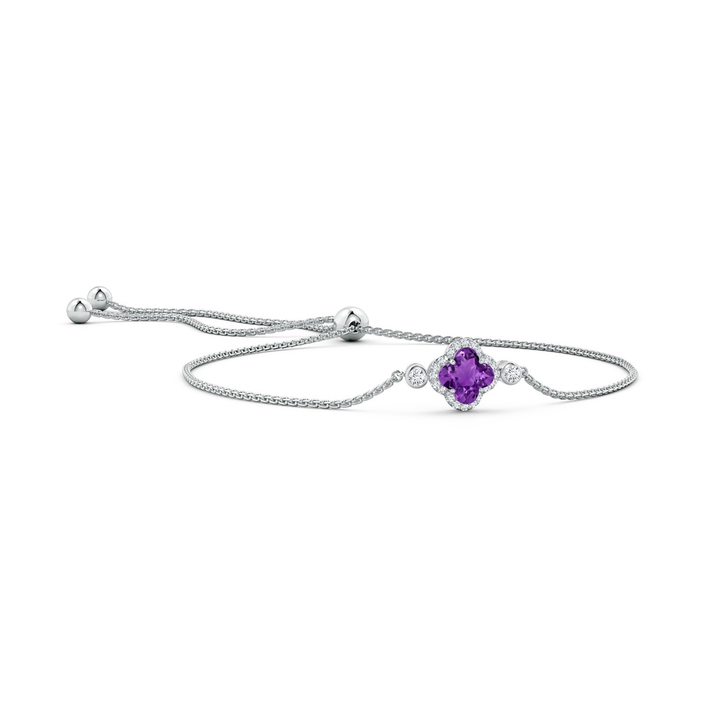 7mm AAAA Clover-Shaped Amethyst Bolo Bracelet with Diamonds in White Gold