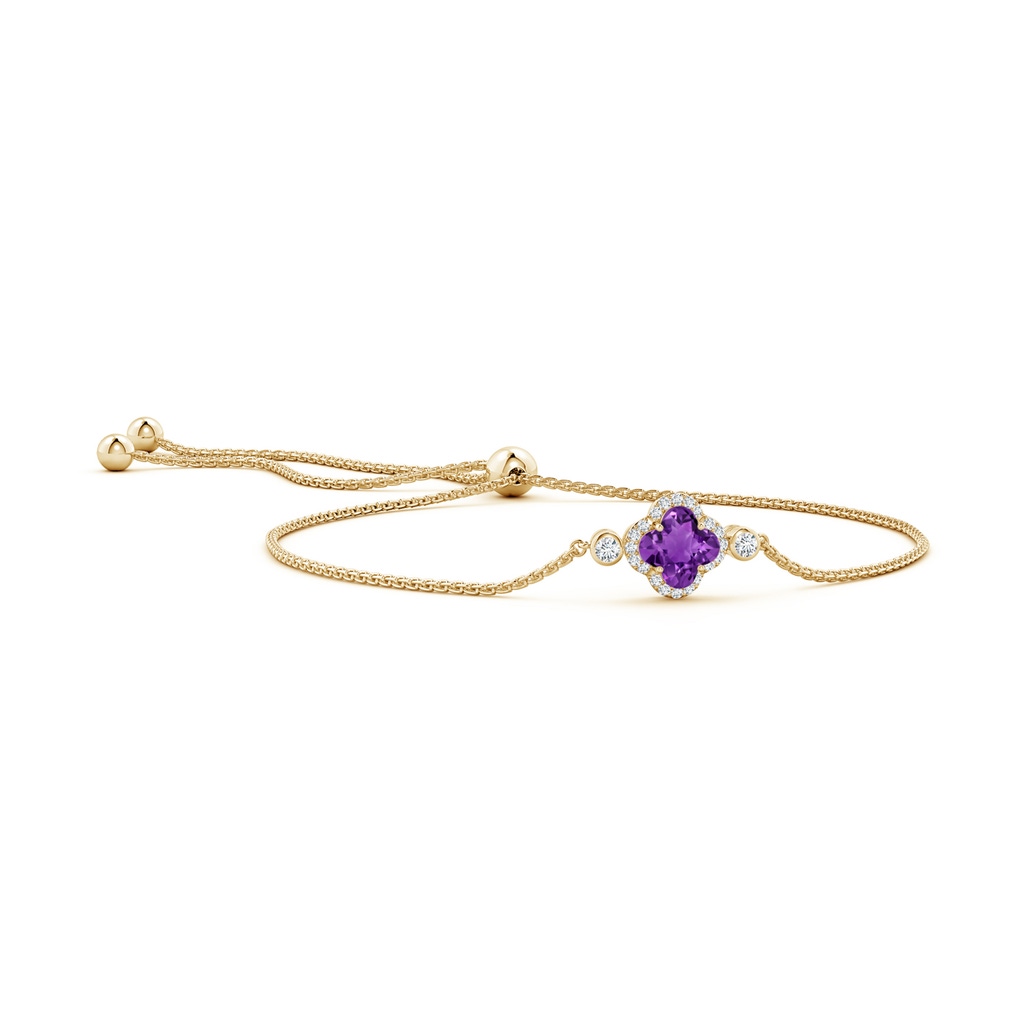 7mm AAAA Clover-Shaped Amethyst Bolo Bracelet with Diamonds in Yellow Gold