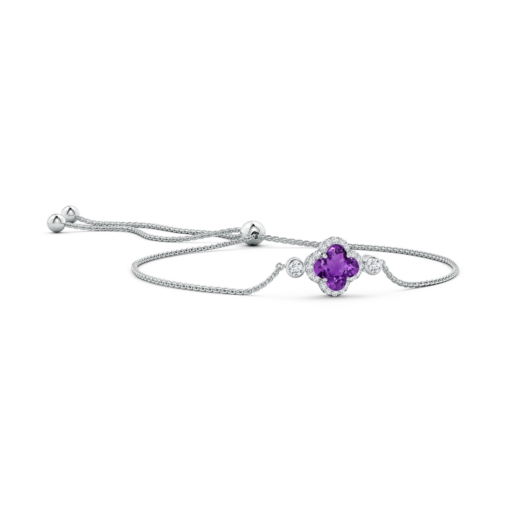 8mm AAAA Clover-Shaped Amethyst Bolo Bracelet with Diamonds in White Gold