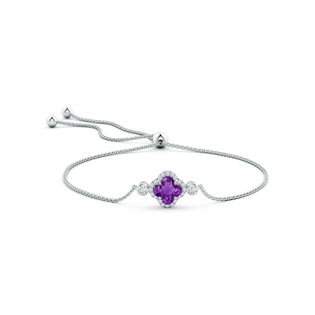 8mm AAAA Clover-Shaped Amethyst Bolo Bracelet with Diamonds in White Gold Side-1