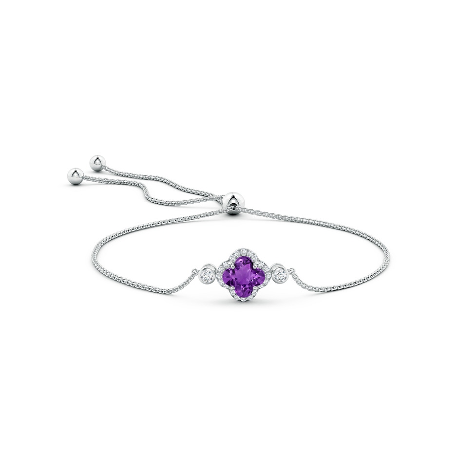 8mm AAAA Clover-Shaped Amethyst Bolo Bracelet with Diamonds in White Gold side-1