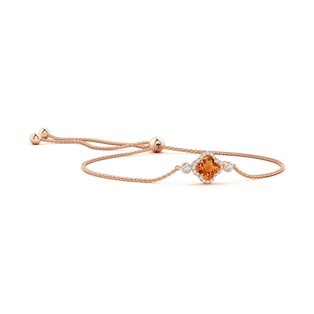 7mm AAAA Clover-Shaped Citrine Bolo Bracelet with Diamonds in Rose Gold
