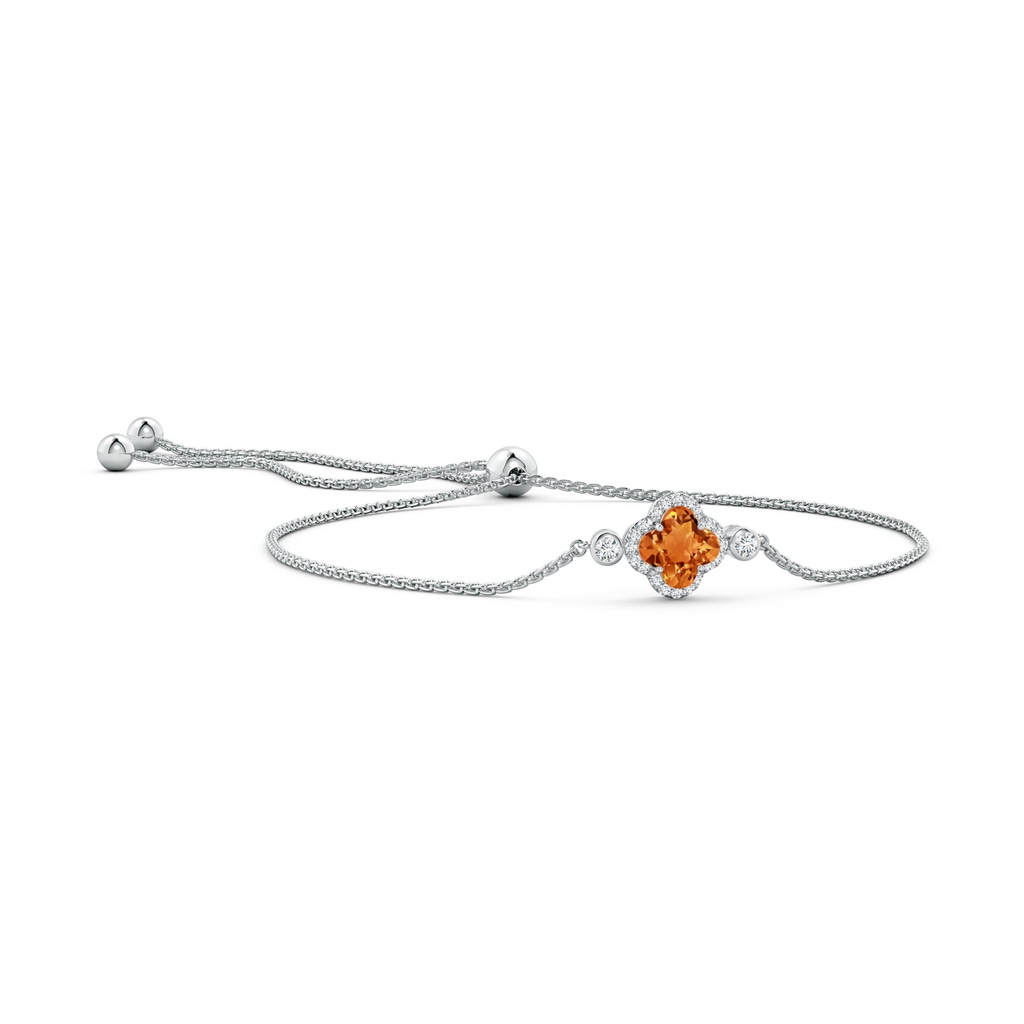 7mm AAAA Clover-Shaped Citrine Bolo Bracelet with Diamonds in White Gold