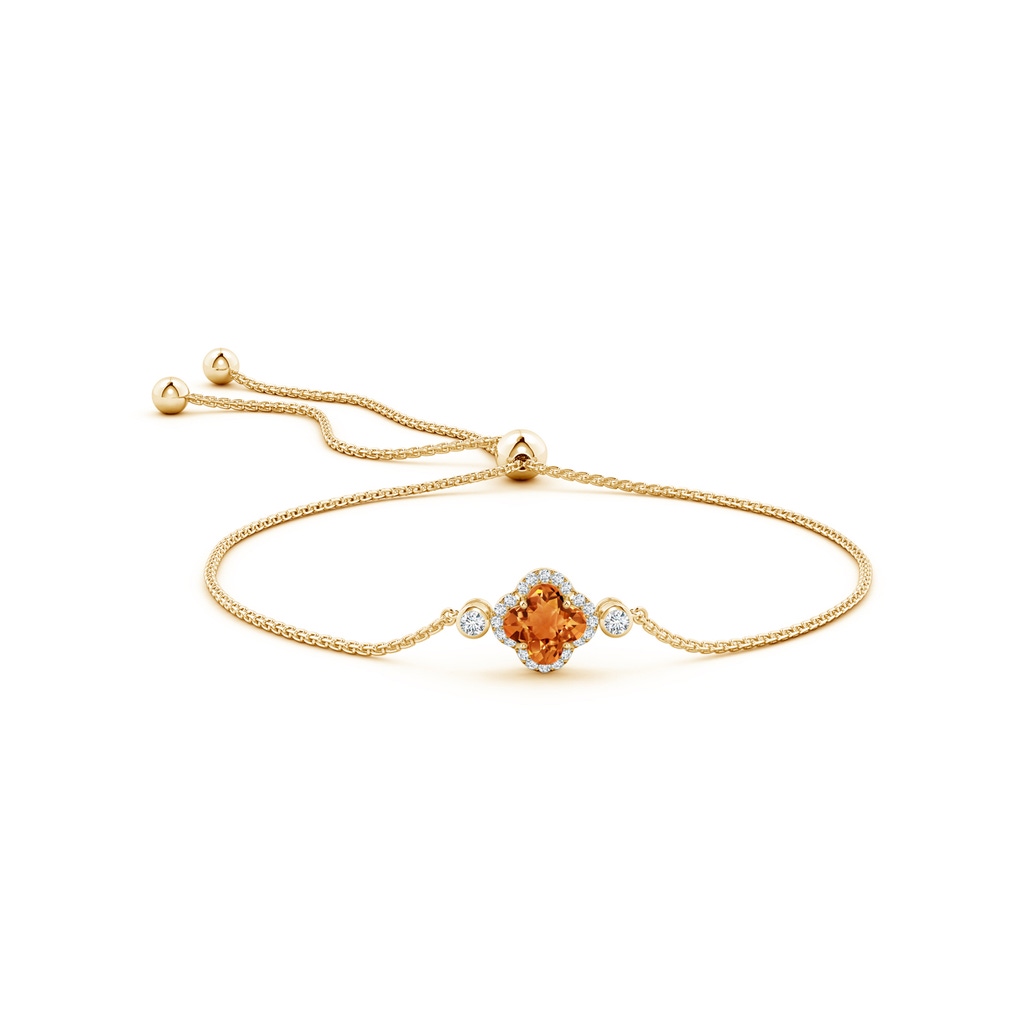 7mm AAAA Clover-Shaped Citrine Bolo Bracelet with Diamonds in Yellow Gold Side-1