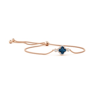 7mm AAAA Clover-Shaped London Blue Topaz Bolo Bracelet with Diamonds in Rose Gold