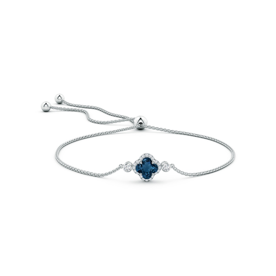 7mm AAAA Clover-Shaped London Blue Topaz Bolo Bracelet with Diamonds in White Gold side-1