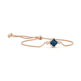 8mm AAAA Clover-Shaped London Blue Topaz Bolo Bracelet with Diamonds in Rose Gold