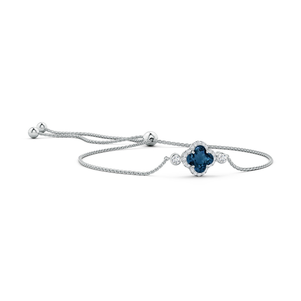 8mm AAAA Clover-Shaped London Blue Topaz Bolo Bracelet with Diamonds in White Gold