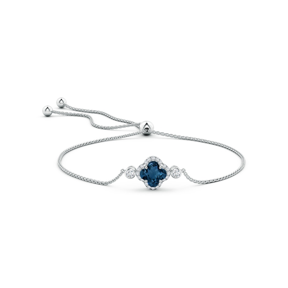 8mm AAAA Clover-Shaped London Blue Topaz Bolo Bracelet with Diamonds in White Gold side-1