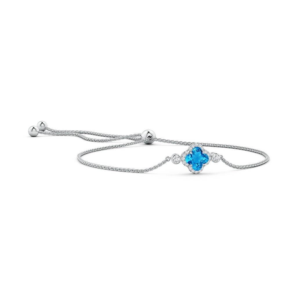 7mm AAAA Clover-Shaped Swiss Blue Topaz Bolo Bracelet with Diamonds in White Gold