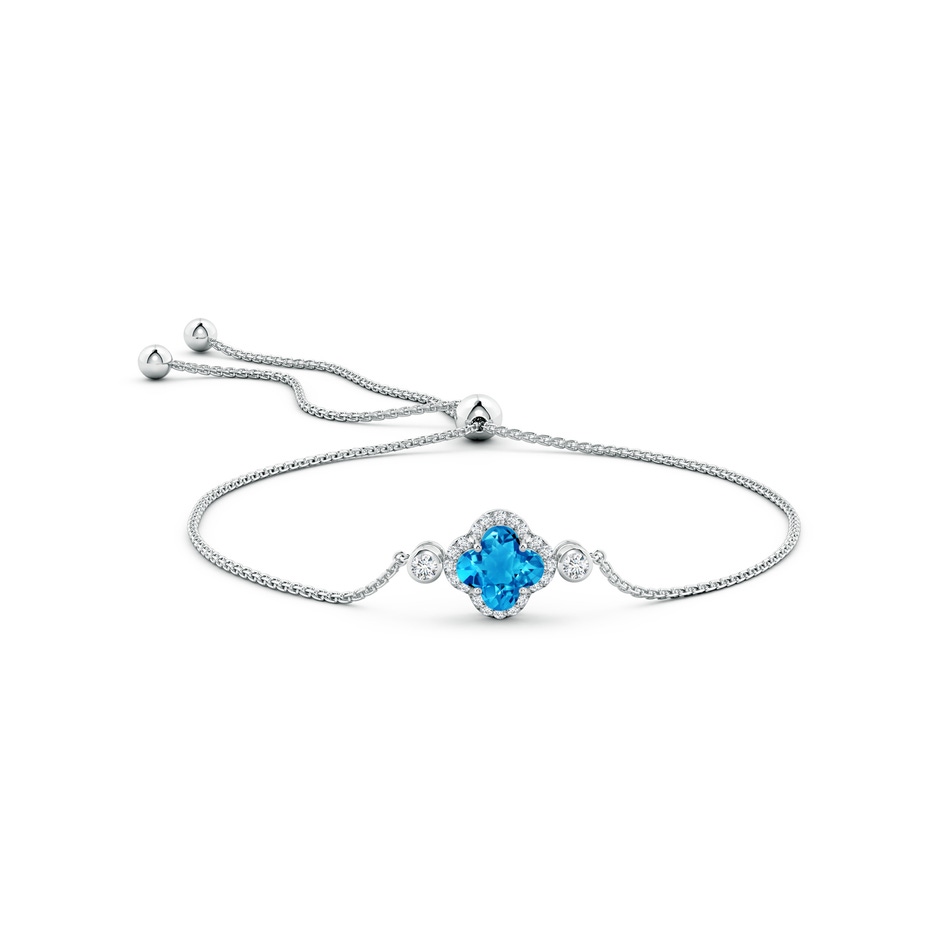 8mm AAAA Clover-Shaped Swiss Blue Topaz Bolo Bracelet with Diamonds in White Gold side-1