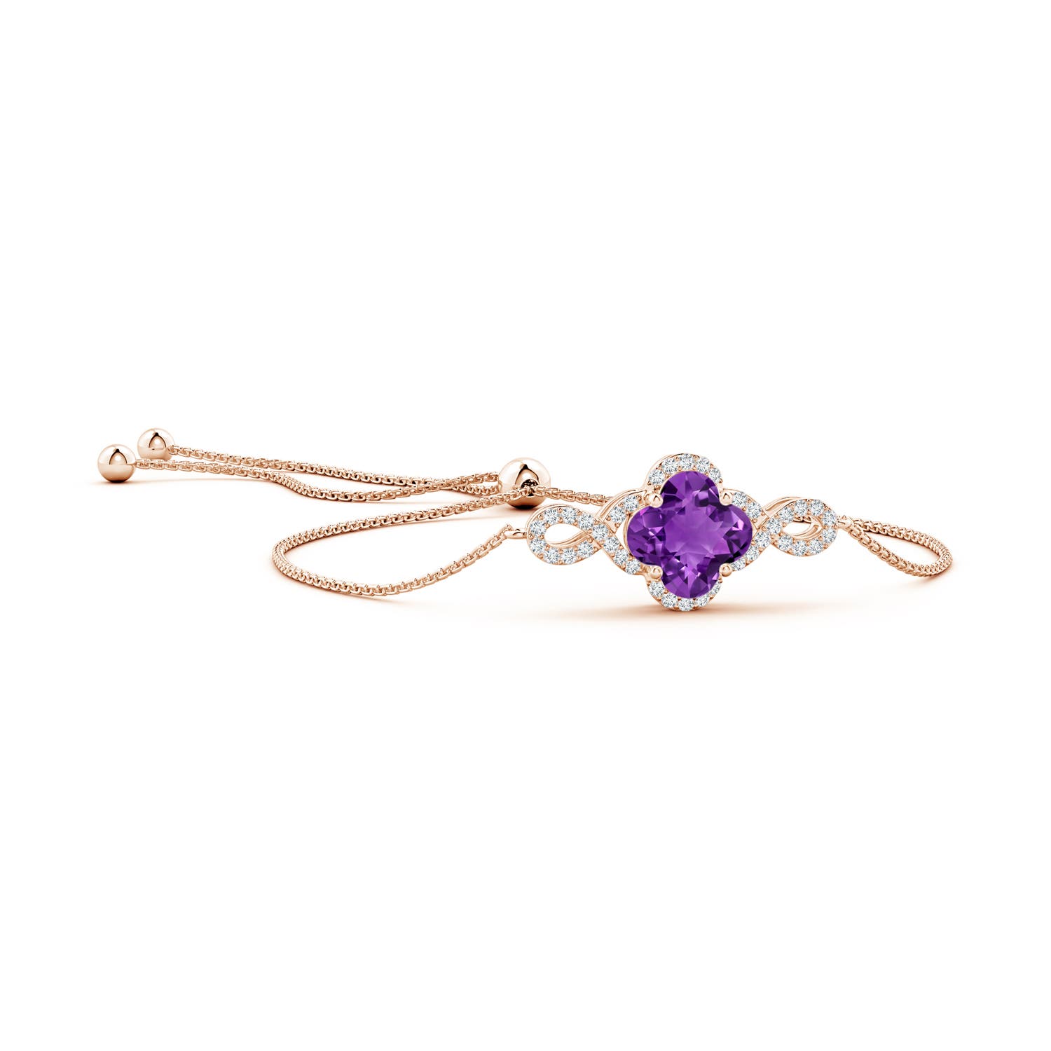 7mm AAAA Clover-Shaped Amethyst Halo Infinity Bracelet in Rose Gold