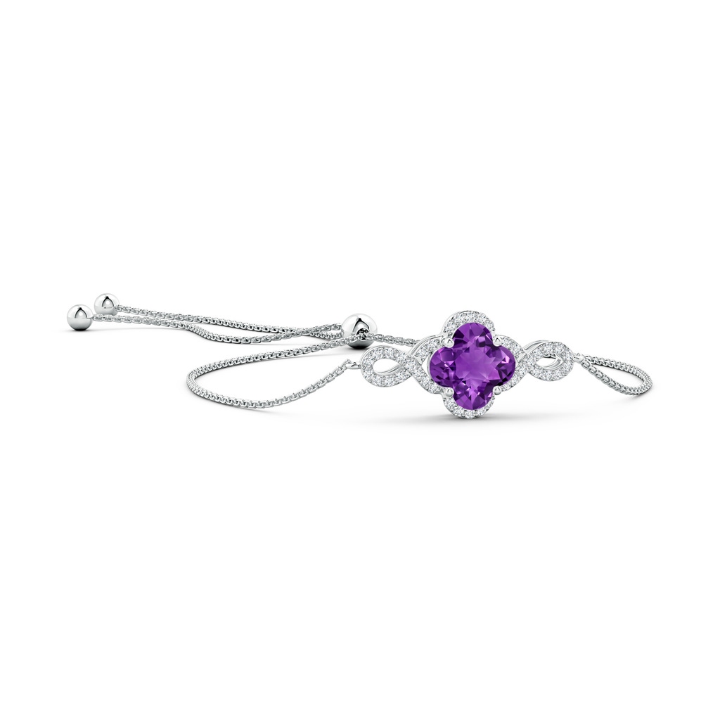 7mm AAAA Clover-Shaped Amethyst Halo Infinity Bracelet in White Gold