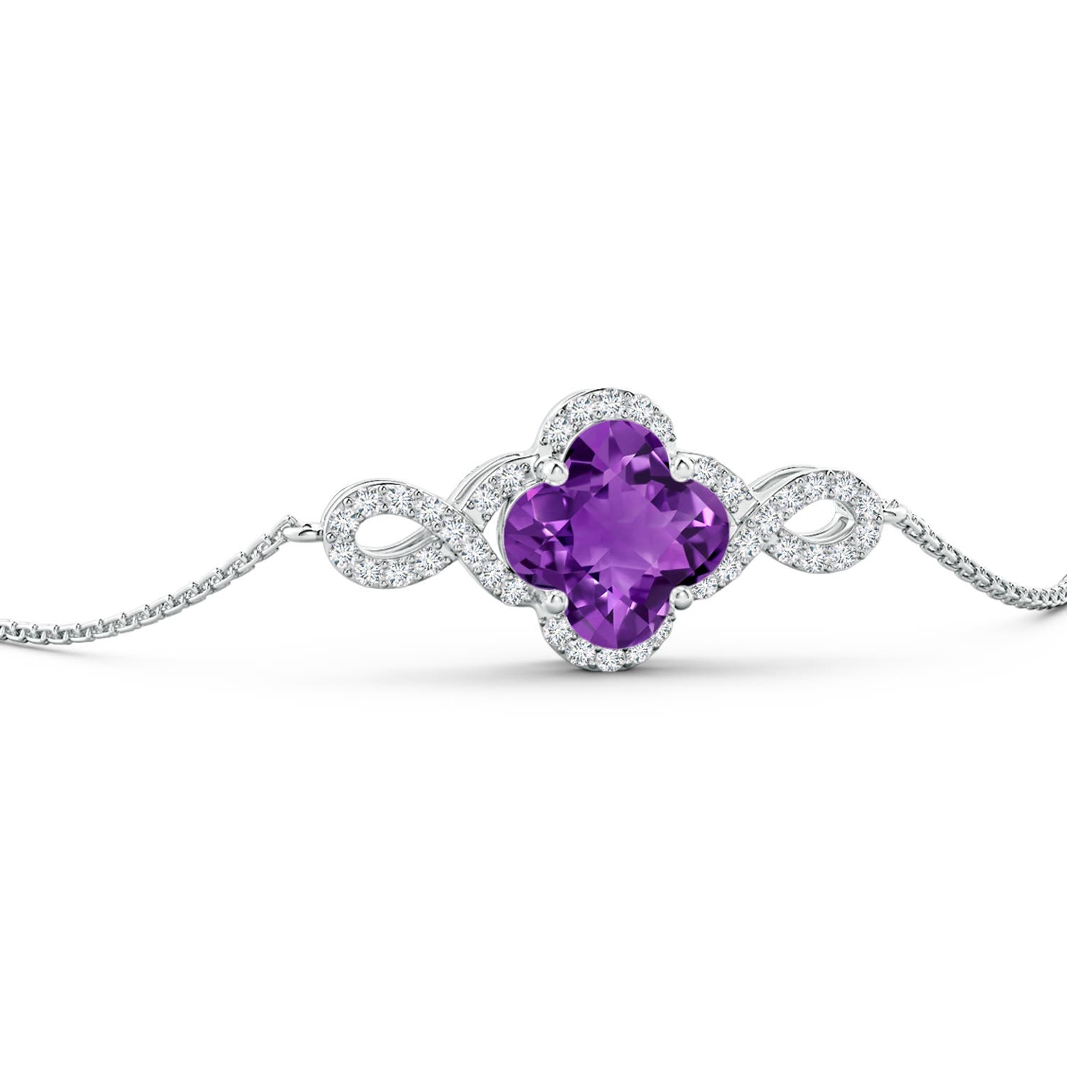 7mm AAAA Clover-Shaped Amethyst Halo Infinity Bracelet in White Gold - side 2
