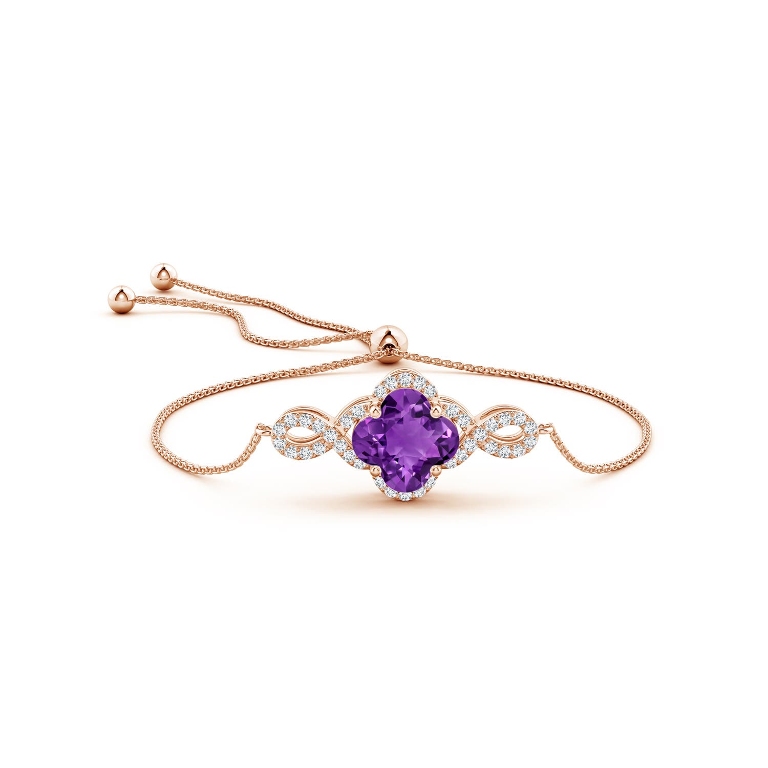 8mm AAAA Clover-Shaped Amethyst Halo Infinity Bracelet in Rose Gold