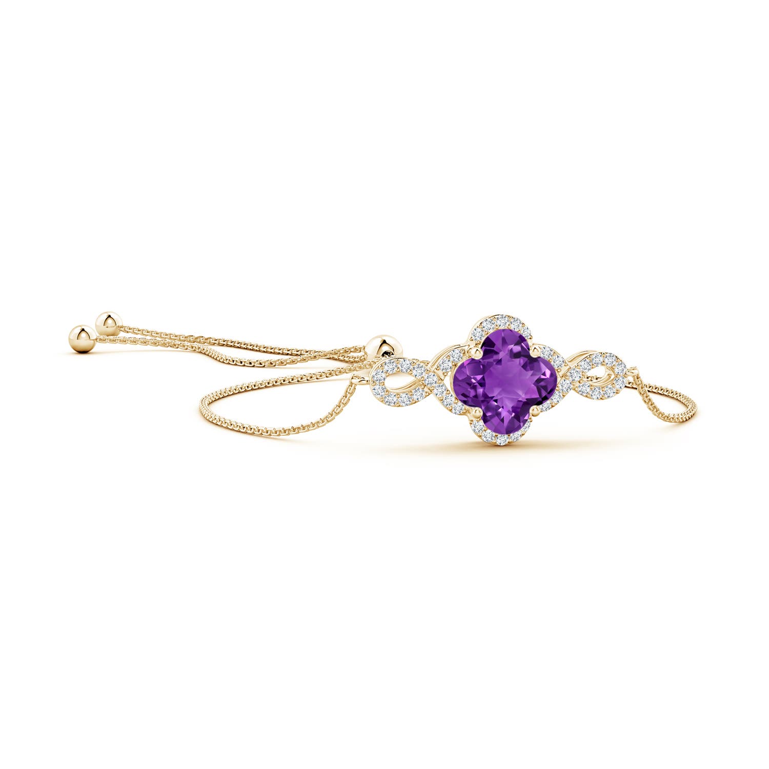8mm AAAA Clover-Shaped Amethyst Halo Infinity Bracelet in Yellow Gold