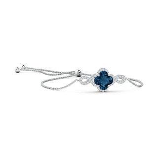 7mm AAAA Clover-Shaped London Blue Topaz Halo Infinity Bracelet in White Gold