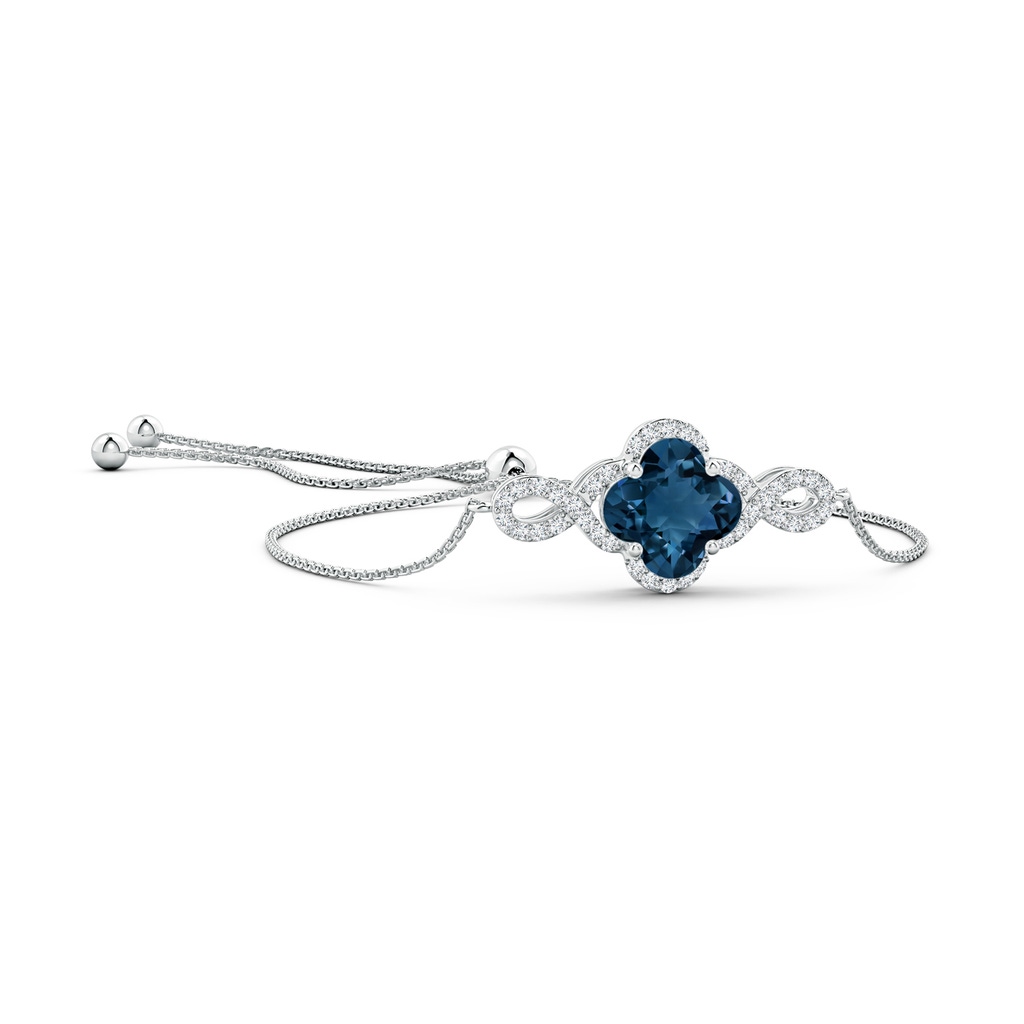 8mm AAAA Clover-Shaped London Blue Topaz Halo Infinity Bracelet in White Gold