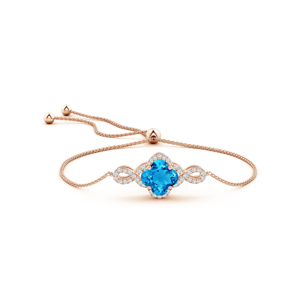 7mm AAAA Clover-Shaped Swiss Blue Topaz Halo Infinity Bracelet in Rose Gold Side-1
