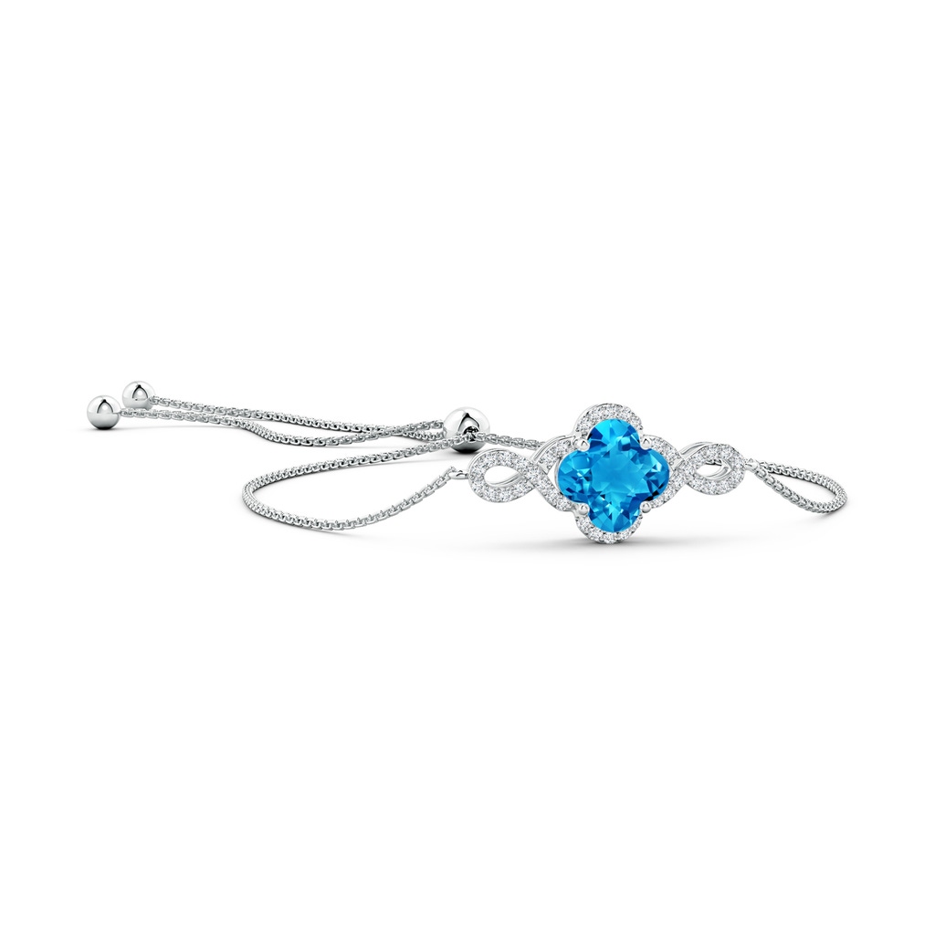 7mm AAAA Clover-Shaped Swiss Blue Topaz Halo Infinity Bracelet in White Gold