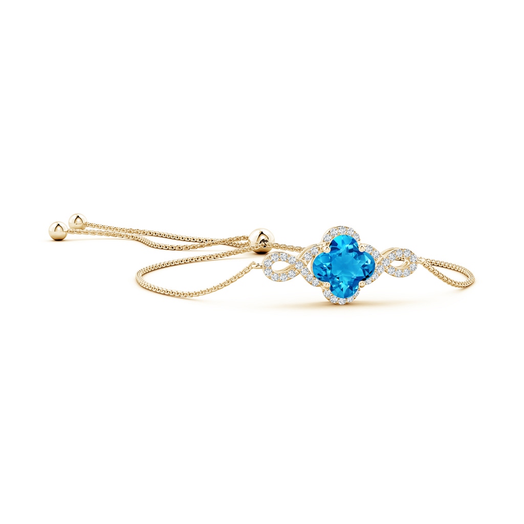 7mm AAAA Clover-Shaped Swiss Blue Topaz Halo Infinity Bracelet in Yellow Gold