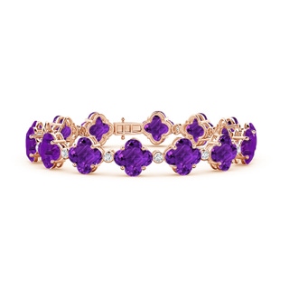 7mm AAAA Clover-Shaped Amethyst Bracelet with Diamonds in Rose Gold