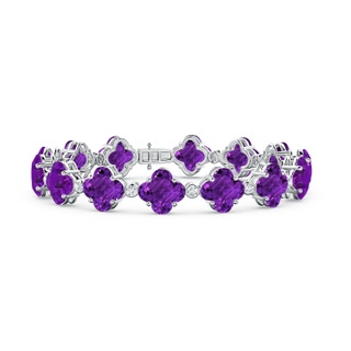 7mm AAAA Clover-Shaped Amethyst Bracelet with Diamonds in White Gold