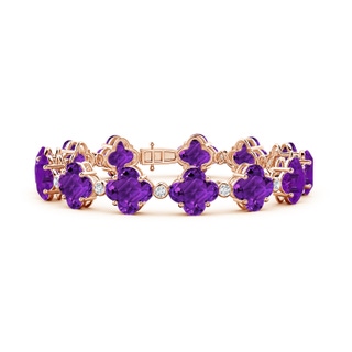 8mm AAAA Clover-Shaped Amethyst Bracelet with Diamonds in Rose Gold