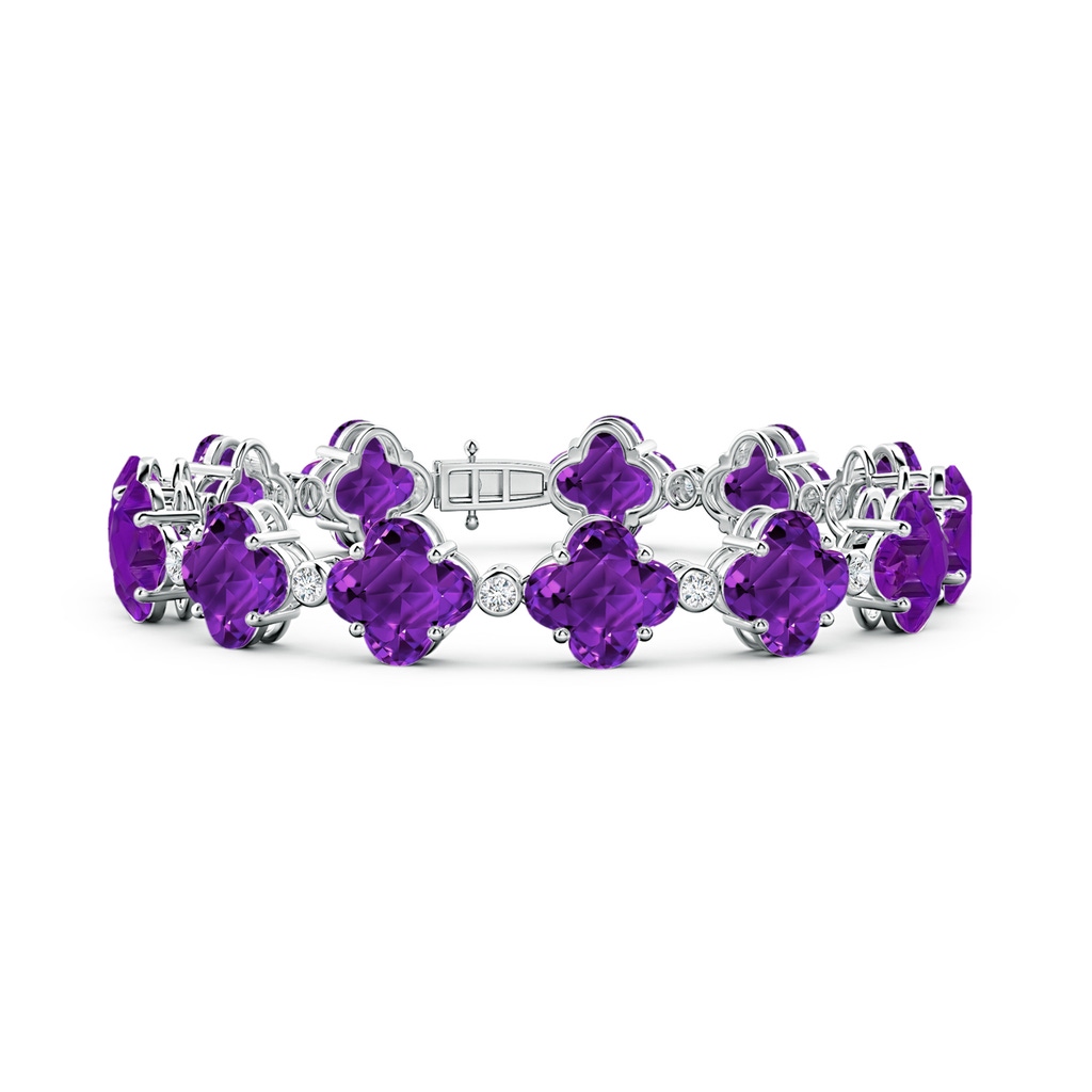 8mm AAAA Clover-Shaped Amethyst Bracelet with Diamonds in White Gold 