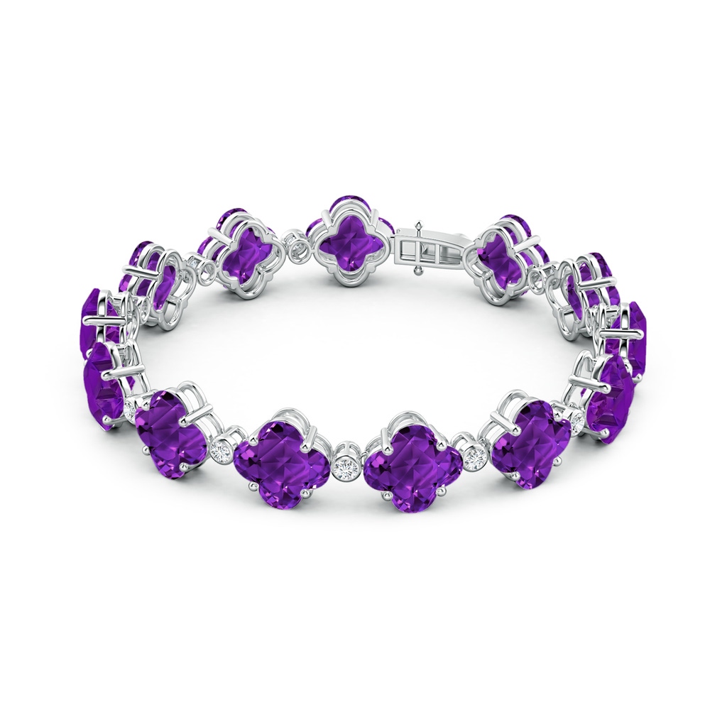8mm AAAA Clover-Shaped Amethyst Bracelet with Diamonds in White Gold Side-1