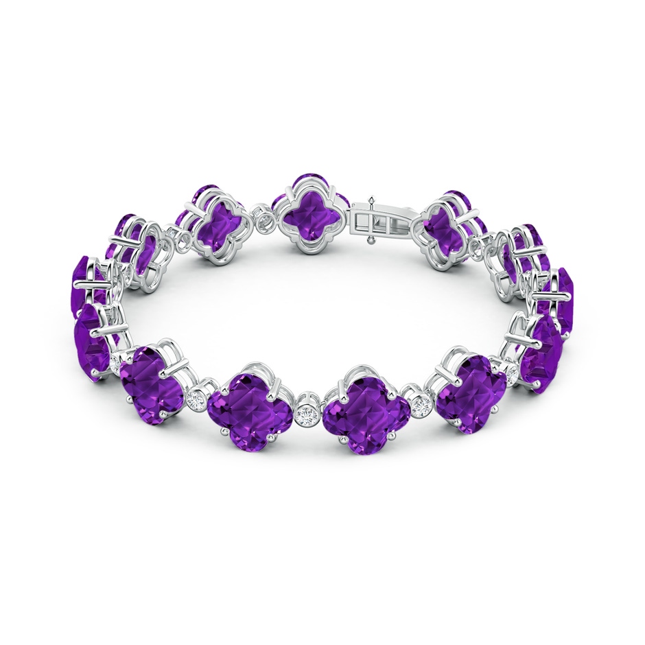 8mm AAAA Clover-Shaped Amethyst Bracelet with Diamonds in White Gold side-1