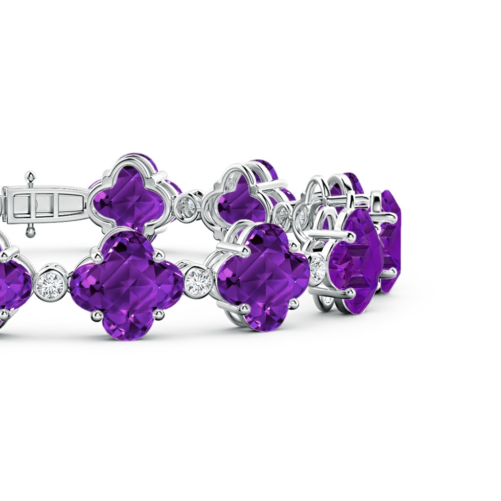 8mm AAAA Clover-Shaped Amethyst Bracelet with Diamonds in White Gold Side-2