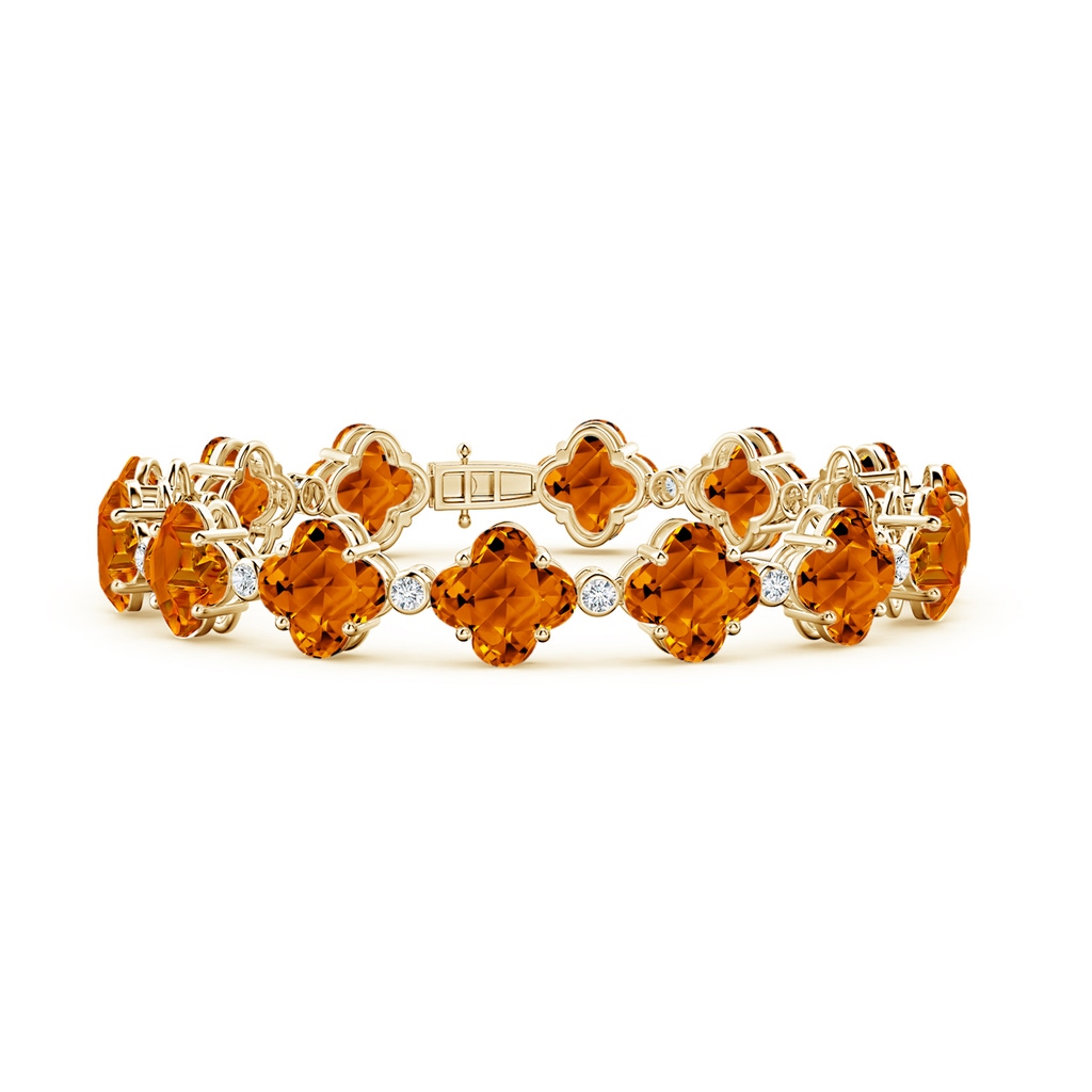 7mm AAAA Clover-Shaped Citrine Bracelet with Diamonds in 10K Yellow Gold