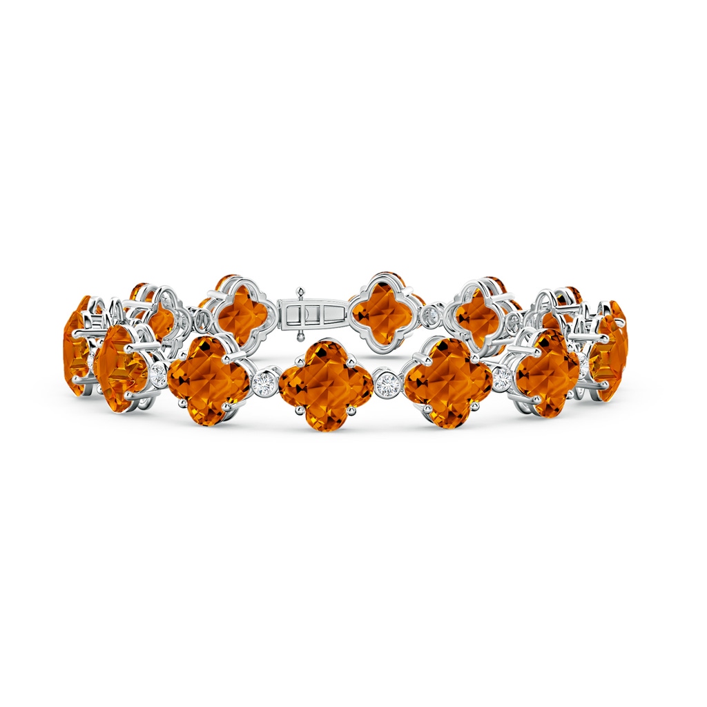 7mm AAAA Clover-Shaped Citrine Bracelet with Diamonds in White Gold