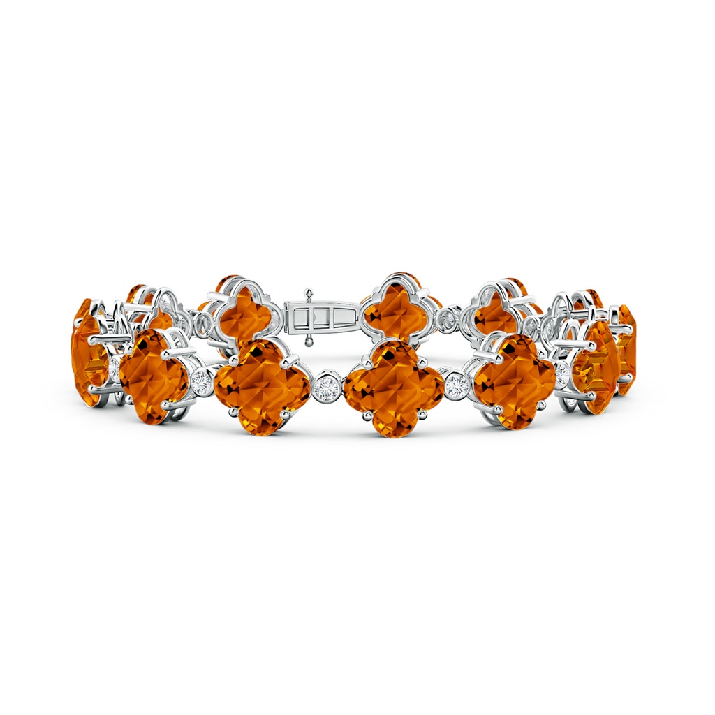 8mm AAAA Clover-Shaped Citrine Bracelet with Diamonds in White Gold 