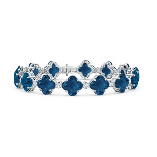 7mm AAAA Clover-Shaped London Blue Topaz Bracelet with Diamonds in White Gold