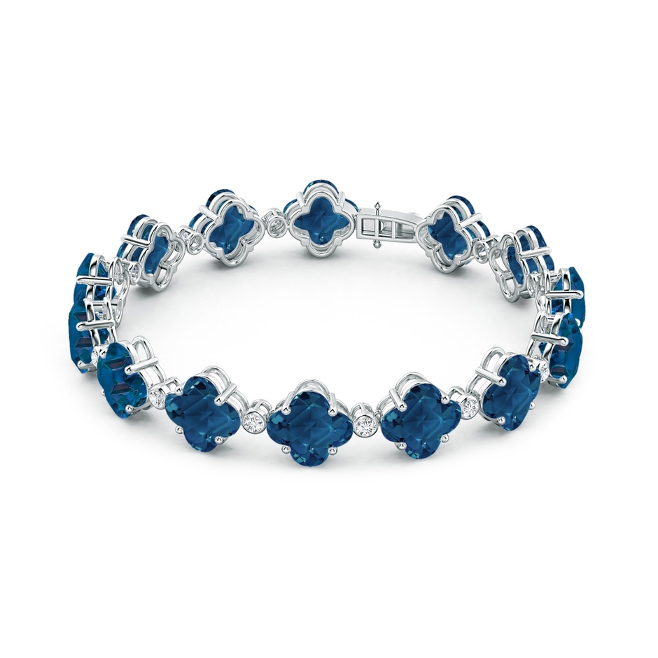 7mm AAAA Clover-Shaped London Blue Topaz Bracelet with Diamonds in White Gold side-1