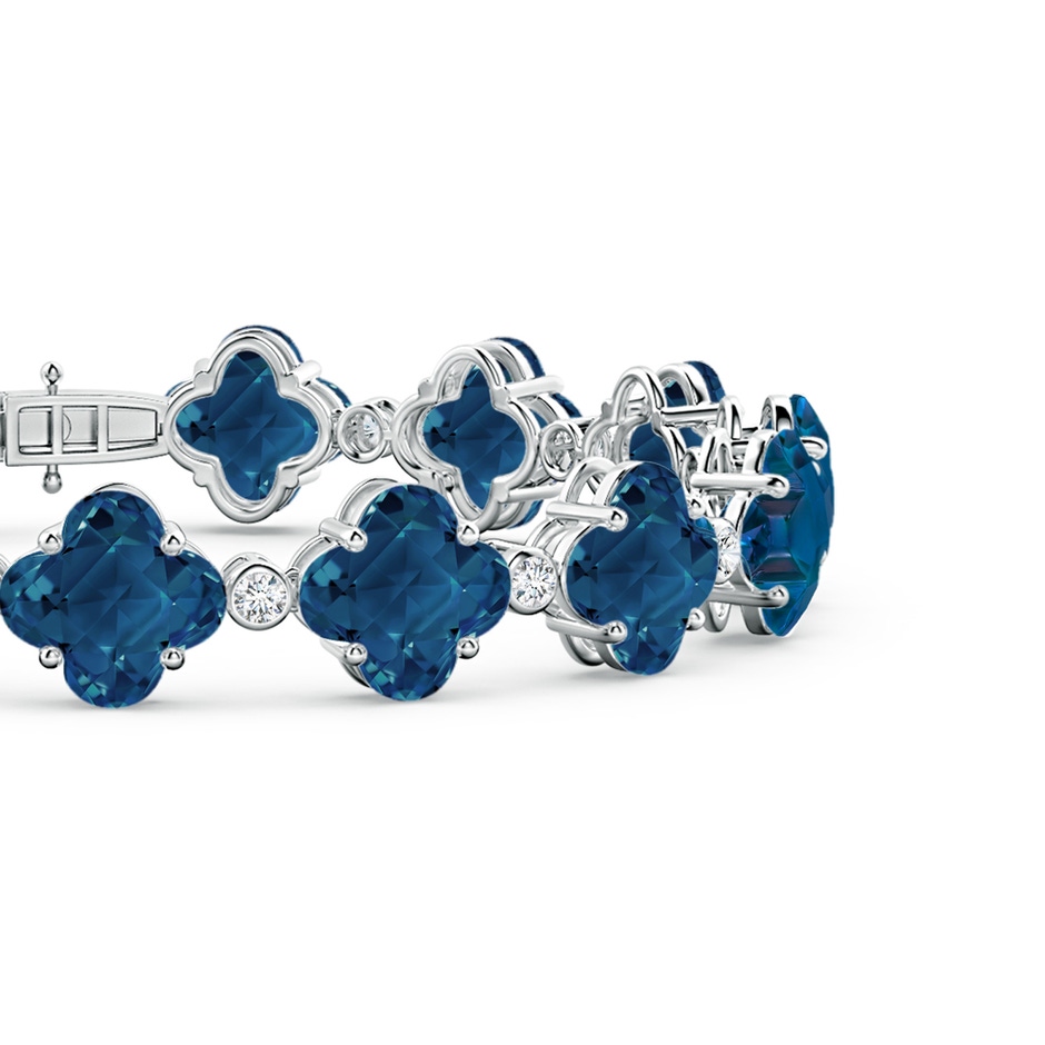 7mm AAAA Clover-Shaped London Blue Topaz Bracelet with Diamonds in White Gold side-2