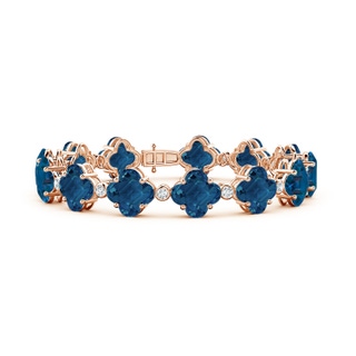 8mm AAAA Clover-Shaped London Blue Topaz Bracelet with Diamonds in Rose Gold