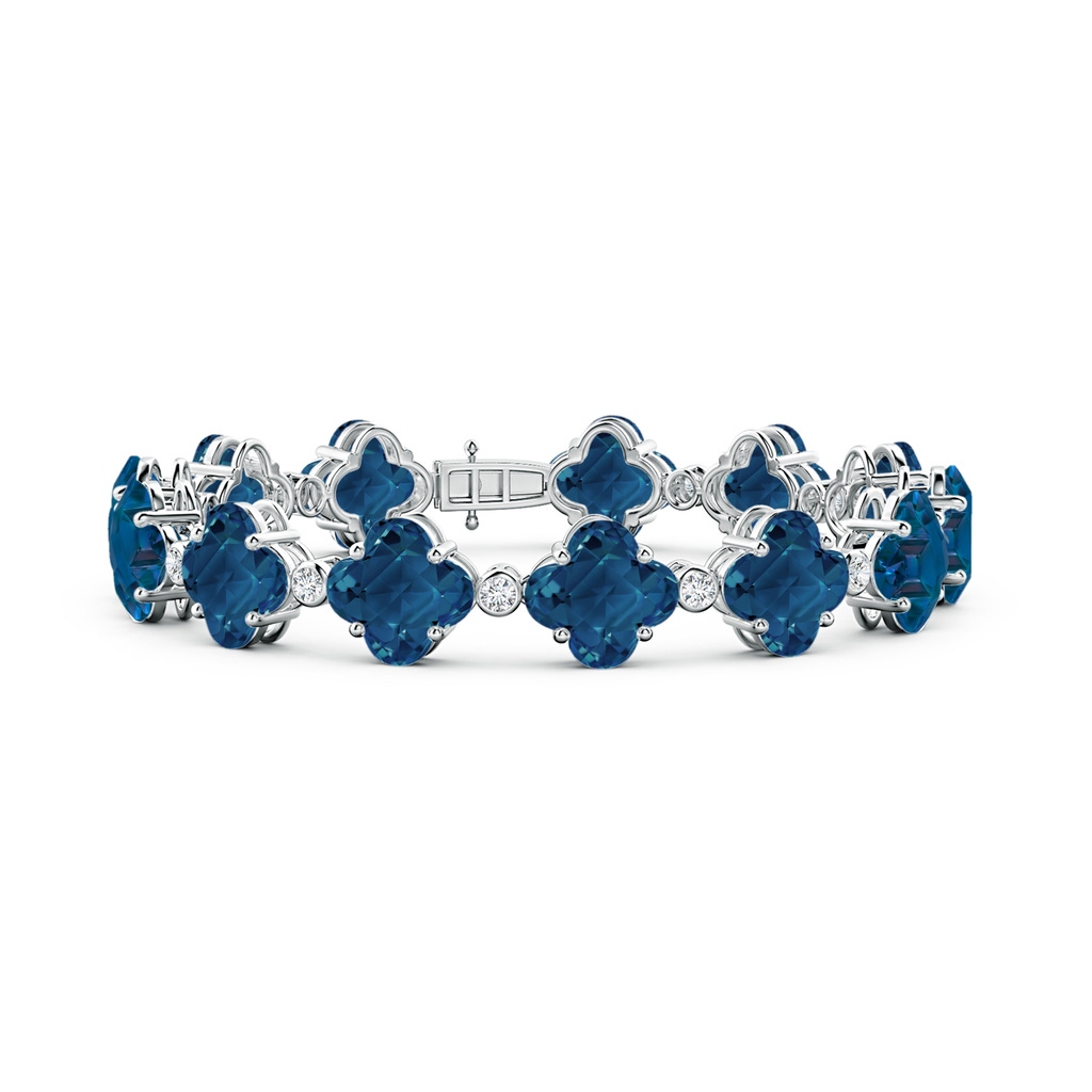 8mm AAAA Clover-Shaped London Blue Topaz Bracelet with Diamonds in White Gold