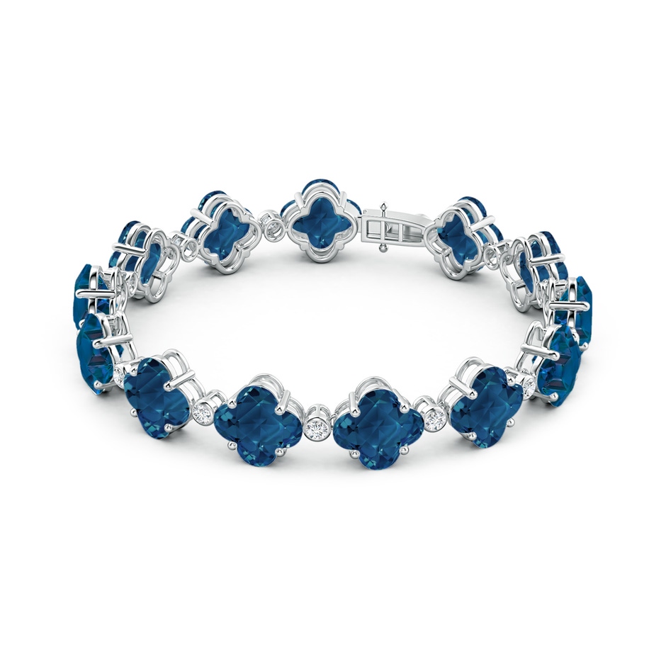 8mm AAAA Clover-Shaped London Blue Topaz Bracelet with Diamonds in White Gold side-1