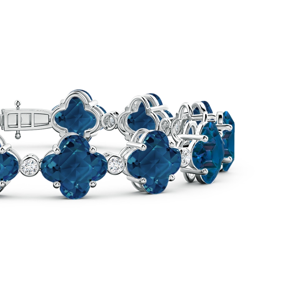 8mm AAAA Clover-Shaped London Blue Topaz Bracelet with Diamonds in White Gold side-2