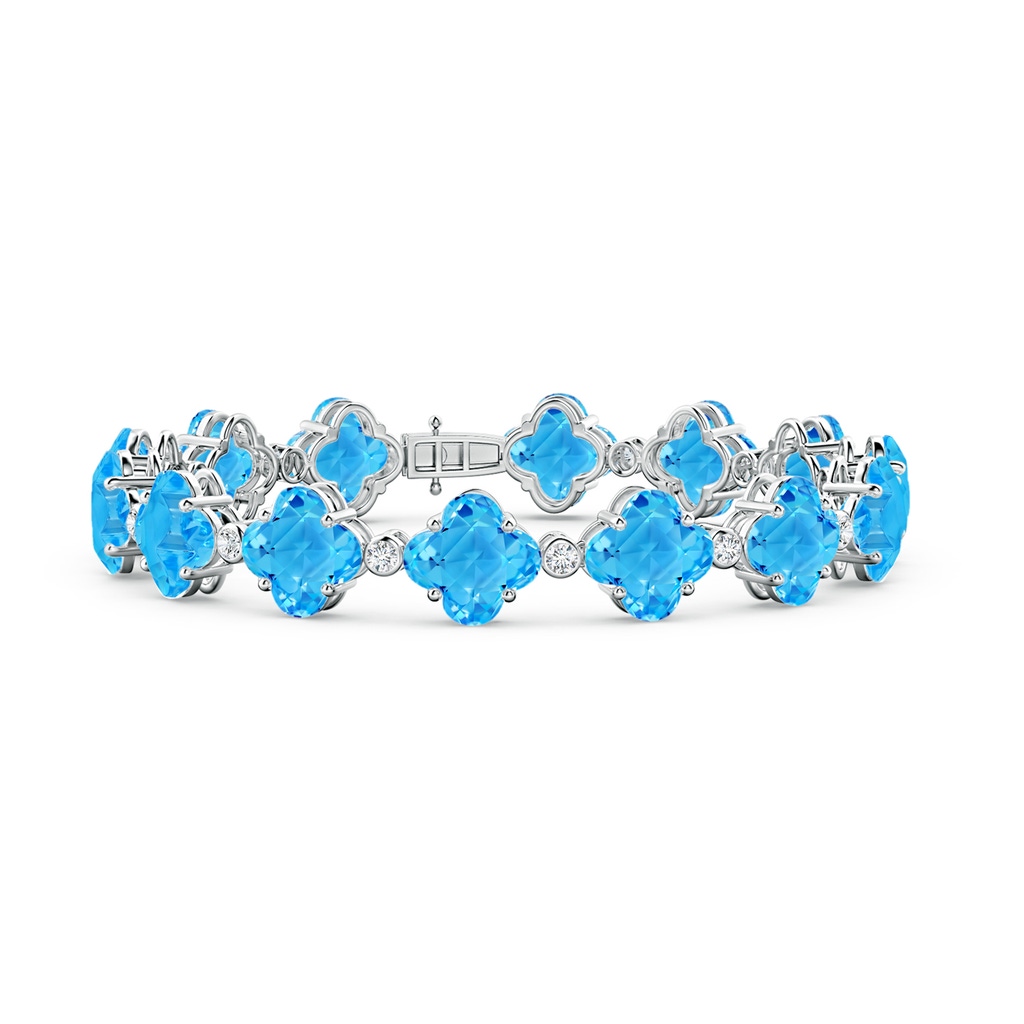 7mm AAAA Clover-Shaped Swiss Blue Topaz Bracelet with Diamonds in White Gold