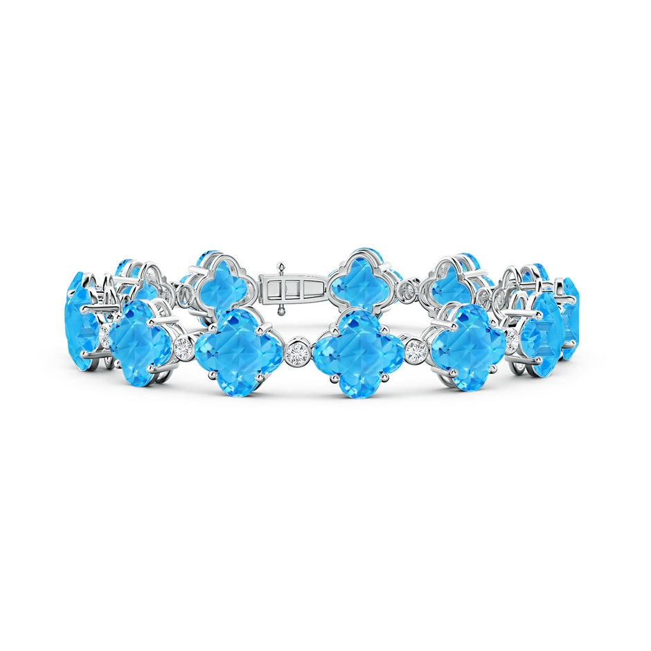 8mm AAAA Clover-Shaped Swiss Blue Topaz Bracelet with Diamonds in White Gold 